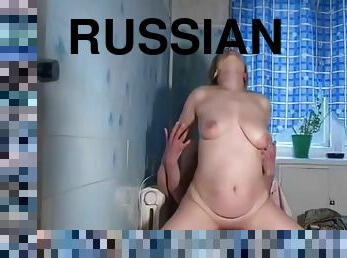 Russian mature whore Tanya with a boy in the kitchen