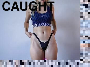 Step Mom caught Step Son with boner and helps to cum quick on her pussy while her Husband is home