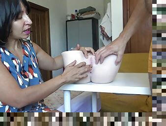 Real stepmom shows her virgin stepson how to fuck her Tantaly doll