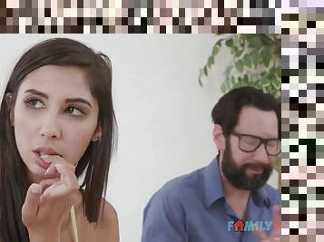 Slutty 18yo Brunette Teen Gianna Dior Fucks Her Stepdad After She Catches Him Jerking Off by the Pool - Gianna Dior