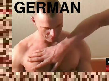 Tattooed and pierced German amateur hunk fucks passive guy in threesome