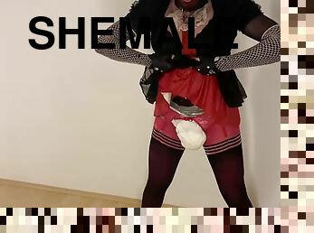 Sissy in self-bondage causes an accident in her diapers