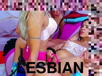 Beautiful Brunette Lesbian Slut Receives An Incredible Missionary Fuck With A Huge Strap-on Dildo