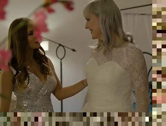 Shemale bride fucks her busty bridesmaid before the wedding