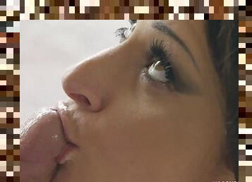 Brunette Martina Gold Warm Rain - Anal in stockings with cum in mouth
