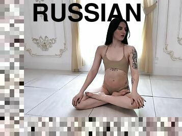 Dasha Gaga, tattooed young woman with big tits and incredible shape, doing acrobatics on the floor