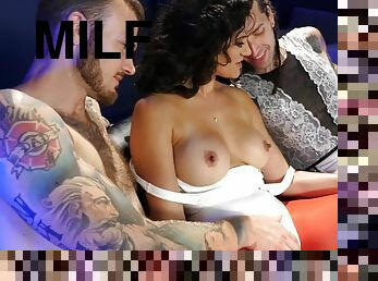 Bisexual cum on tits MILF sucks in threesome with crossdresser