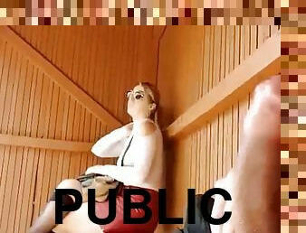 I take out my cock with cum in risky public places compilation!!