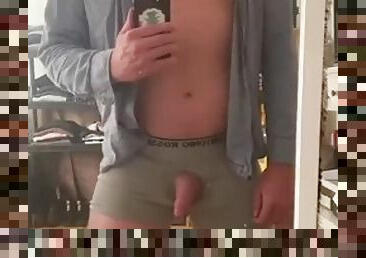 Masturbation infront of my mirror with huge handsfree cumshot and stripping to full naked body