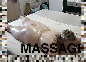 A tired chubby girl gets massage after a hard day