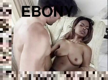 A white guy nails an ebony MILF then cums on her face