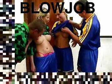 Blonde Cheerleaders Sucking And Fucking In A Locker Room