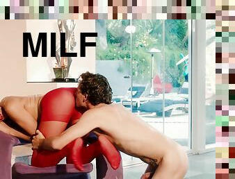 Very tight MILF works magic with son's best friend and his big dick