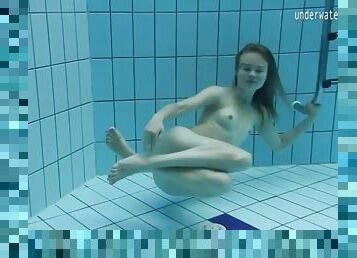 Underwater bikini striptease with skinny girl