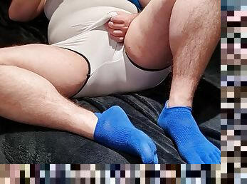German Chubby Men Jerk off in bodysuit and cute toe socks Horny Underwear