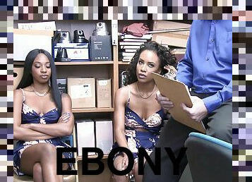 Shoplifter ebony teen and her mom forced fucked in a crazy FFM
