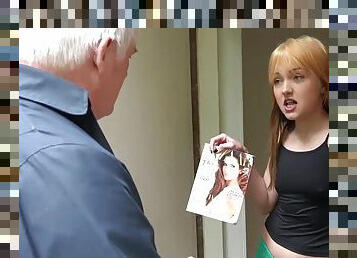 Petite redhead enjoys old man fucking her cunt