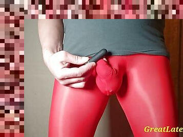Crossdresser Femboy shows small cock in pantyhose and miniskirt