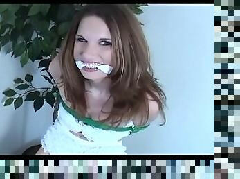Skinny brunette loves being bound and gagged - Scene 1
