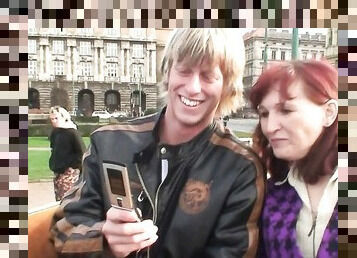 busty redhead hot granny tourist in stockings fucks stranger's cock