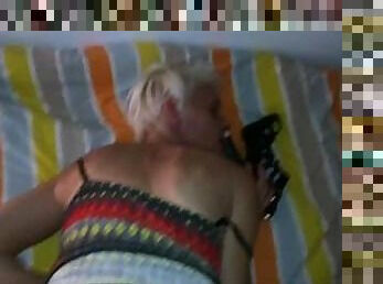 Blonde grandma masturbates before sex
