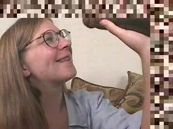 Ugly girl with glasses does black man
