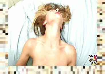 Blonde coed gets POV bareback sex