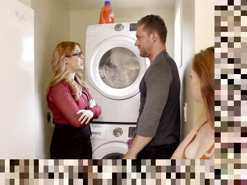 Energized mom joins her ginger daughter for some fun with dick