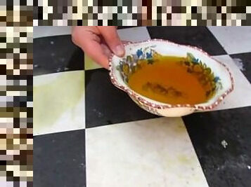 Russian mother, piss in a bowl. Golden drink;)