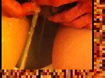 Pissing, Peeing On Hairy MILF Pussy.