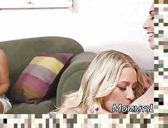 Dyke threesome with mom and her friend and stepdaughter