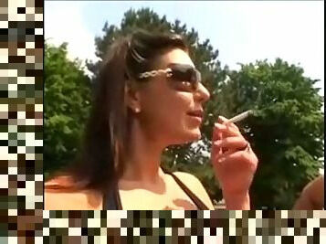 Horny german brunette outdoor fuck