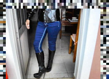 Setiausaha, Isteri, Matang, Perempuan jelita, "milfs", "retro", Latex, Jeans, But, Kasut tumit tinggi