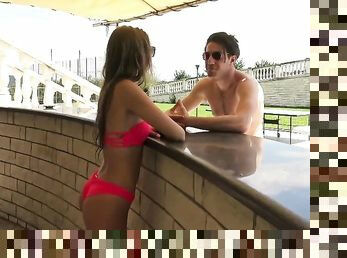 Tiffany Tatum mastubates her sexy hairy pussy by the pool