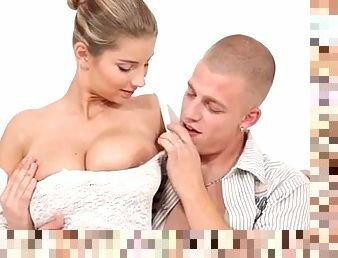 Beautiful Big Breasted Brunette Fucked In White