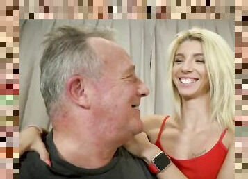 Skinny Babe Gets Her Pussy Fixed by Senior Citizen