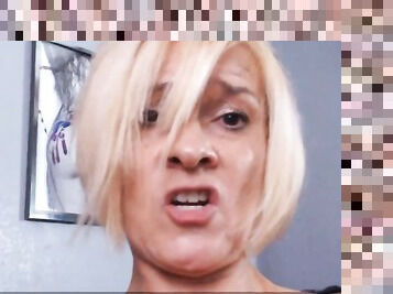 Blonde cougar abuses adult toys while alone at home