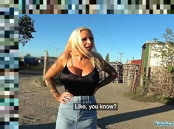Public Agent Teasing dirty talking busty blonde begs for sperm