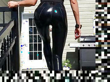 Blonde Girl Latex Steel Heels