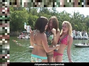 Three hot girls next door getting dirty on a boat