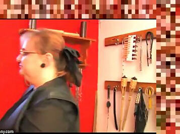 Old granny and teen give young man blowjob.