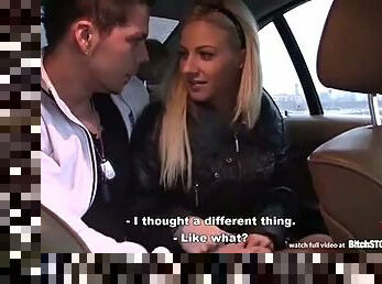 Bitch STOP - Smoking hot blonde in car action