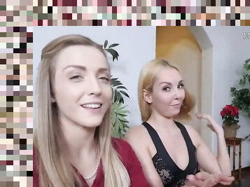 Treesome sex with two hot blonde MILF. Horny slut fucked