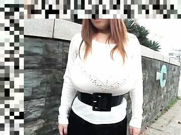 Amateur asian with giant tits walking in public