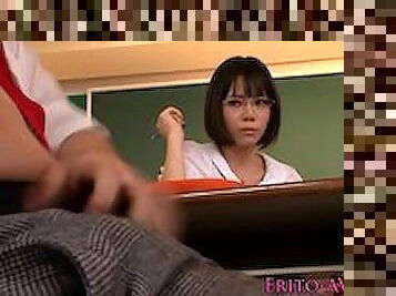 Oriental schoolgirl cum splattered