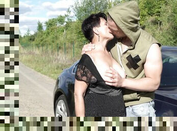 Country mature slut Marta gives a blowjob to handsome city boy