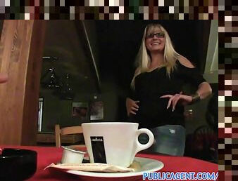 PublicAgent HD Blonde Cafe waitress takes my cash and fucks me in the toilet