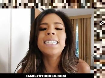 FamilyStrokes - Big Tit Stepsis Gets Blackmailed Into Sucking Cock