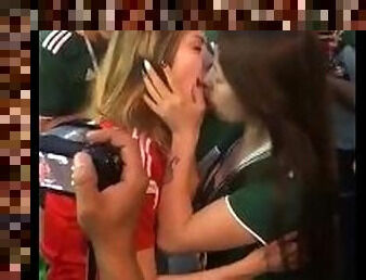 World Cup 2018. Russian and Mexican girls kiss