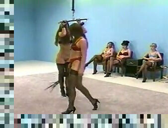 Femdom whipping in lingerie (bra and fullback pantys)